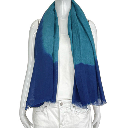 MICHAEL STARS TURQUOISE/NAVY WOOL SQUARE SCARF