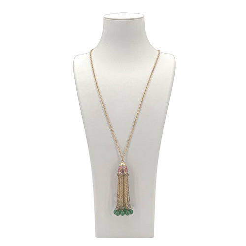 LILLY PULITZER GREEN/PINK PENDANT TASSEL NECKLACE