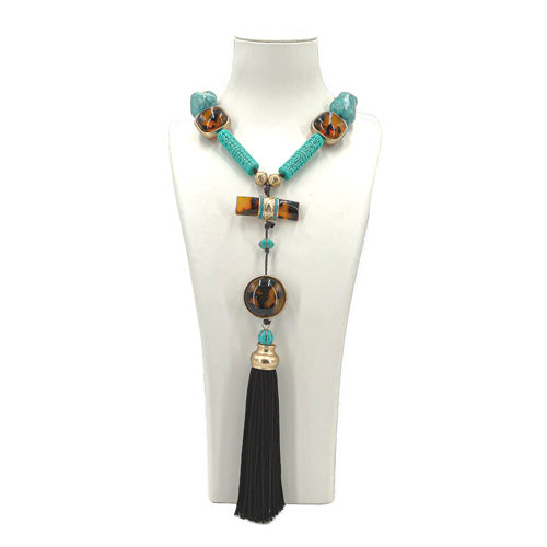 CHICO'S FAUX TURQUOISE/MULTI TASSEL NECKLACE
