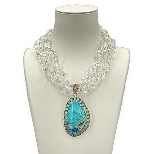 BEAD AND BLUE PENDANT 925 SILVER NECKLACE