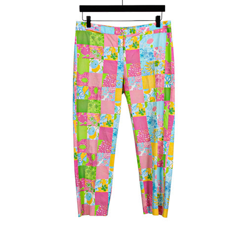 LILLY PULITZER MULTI PATCHWORK PRINT CROPPED PANTS SZ 10