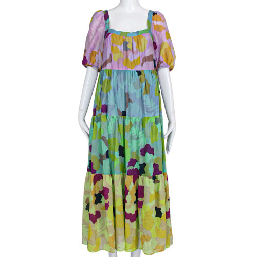 ANTHROPOLOGIE MULTI COLOR TIERED MAXI DRESS SZ MDP