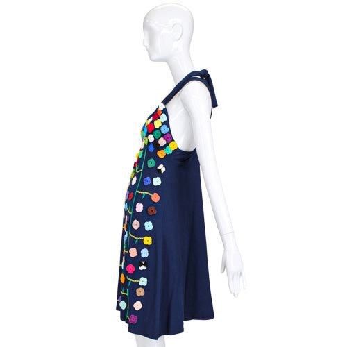 NAVY WITH CROCHETED FLOWERS DRESS SZ SM