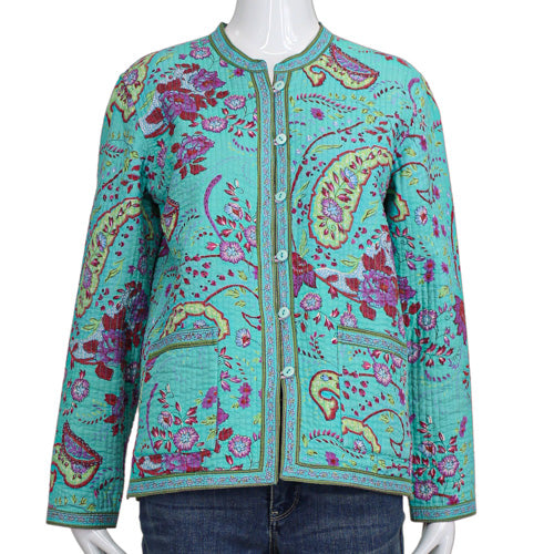 PROVENCE D'AMOUR REVERSIBLE TURQUOISE/FLORAL QUILTED JACKET SZ SM