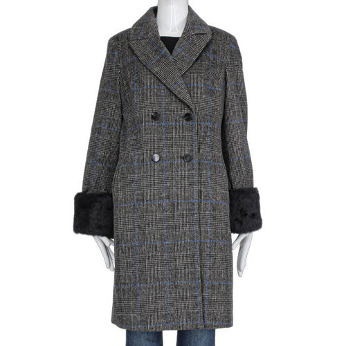 A NEW DAY MULTI PLAID DOUBLE BREASTED WOOL BLEND COAT SZ MD