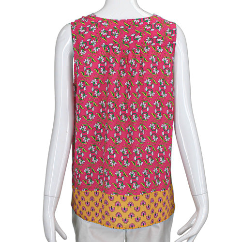 VIOLET + CLAIRE PINK/YELLOW FLORAL PRINT SLEEVELESS TOP SZ MD