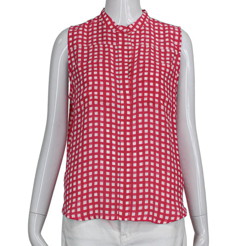 ANN TAYLOR  RED GINGHAM PRINT TOP SZ MD