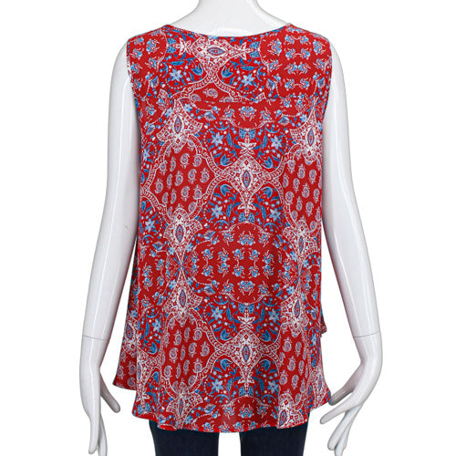 STYLE & CO RED/MULTI PAISLEY PRINT TOP SZ MD