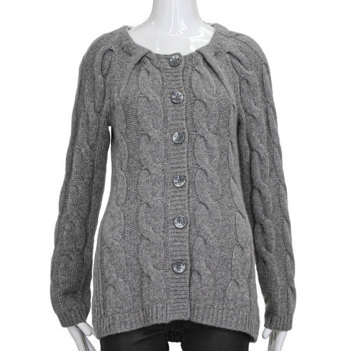 SAKS FIFTH AVENUE CASHMERE GREY CABLE KNIT CARDIGAN SWEATER SZ SM