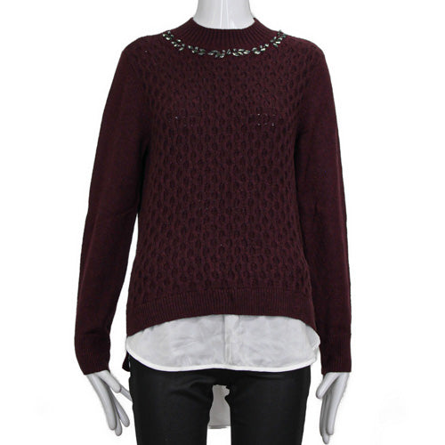 SIMPLY VERA BURGUNDY LAYERED LOOK BEJEWELED SWEATER SZ MD