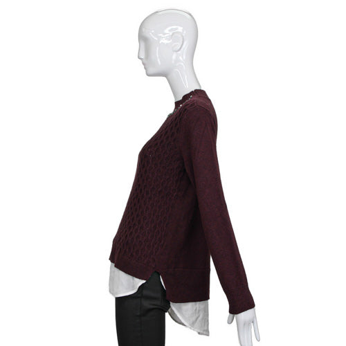 SIMPLY VERA BURGUNDY LAYERED LOOK BEJEWELED SWEATER SZ MD