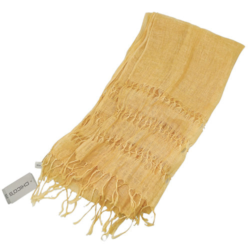 CHICO'S YELLOW FRINGED LINEN SCARF/WRAP