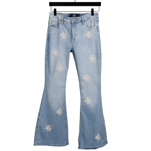 HOLISTER HIGH RISE EMBROIDERED FLARE JEANS SZ 9S