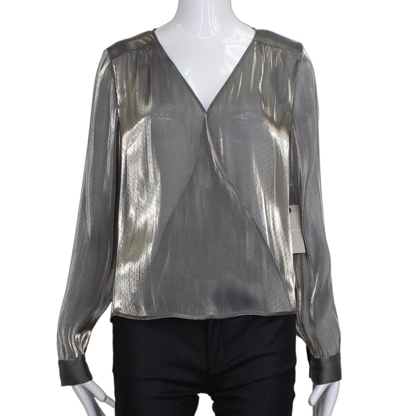 CHELSEA 28 GREY/GOLD SHEER BLOUSE SZ MD