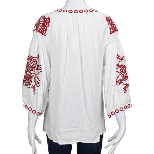 FREE THE ROSES WHITE/RED EMBROIDERED TOP SZ SM